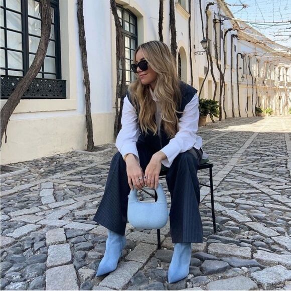 ZARA Denim Blue Pointy Toe Heeled Ankle Booties NWT - Picture 10 of 12